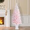 Set of 2 4ft/5ft Pre-Lit Flocked Pink Artificial Christmas Porch Tree with warm white/multi-color LED Lights, 8 function w/Foot Pedal